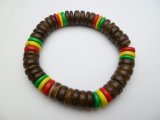 Brown & Rasta Color 10mm Coconut Beads Stretchable Bracelet